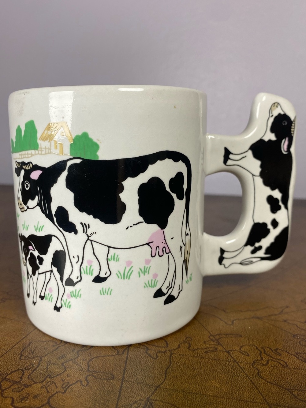 Vintage 90s Holstein Cow Coffee Mug With 3D Figural Cow Shaped Handle